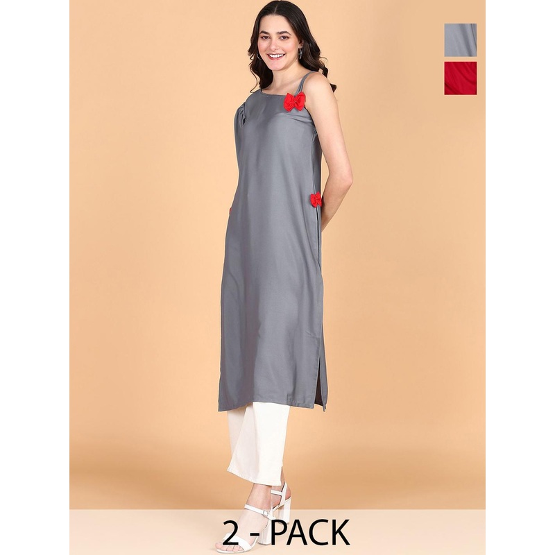 Aiza Collection Selection Of 2 Shoulder Straps Straight Kurtas