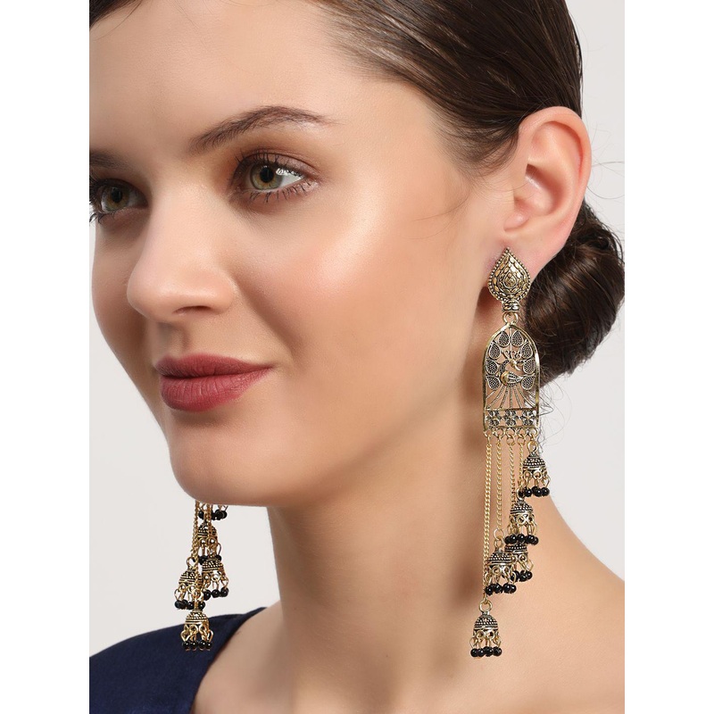 Anouk Gold-Plated Artificial Beads Beaded Peacock Dome Shaped Jhumkas