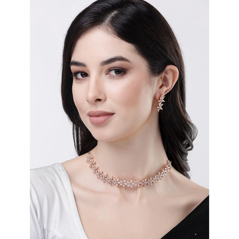 Anouk Gold-Plated Cubic Zirconia Studded Necklace & Earrings