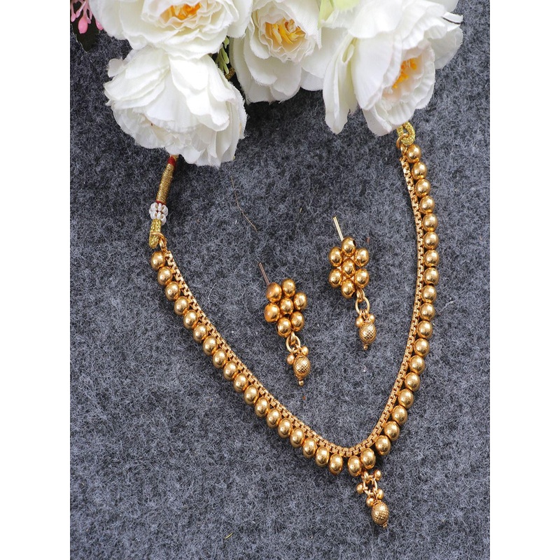 Anouk Gold-Plated Traditional Marathi Choker Necklace With Earrings