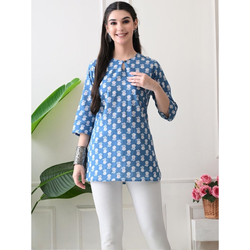 ANUKRITIBYNIDHIFASHION Women Floral Print Keyhole Neck Cotton Kurti