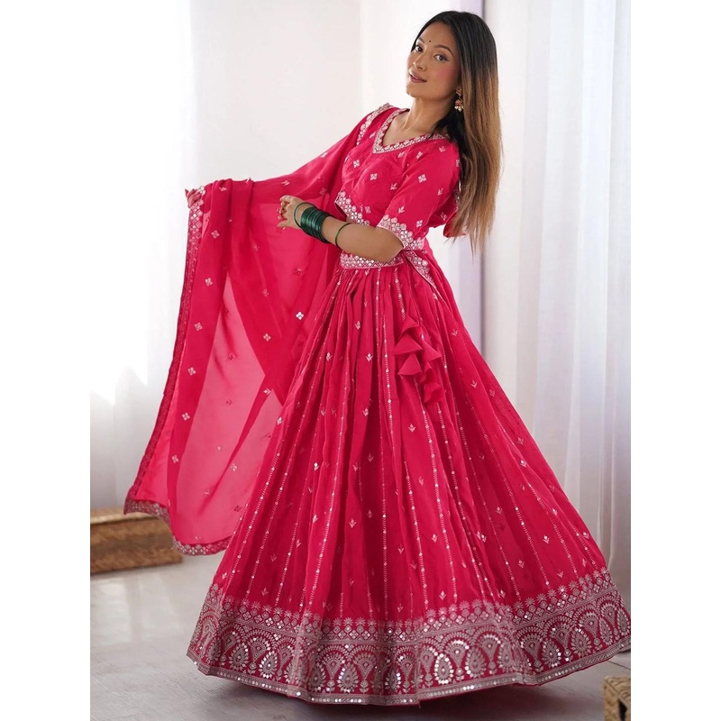 BAESD Embroidered Silk Georgette Semi-Stitched Lehenga & Unstitched Blouse With Dupatta