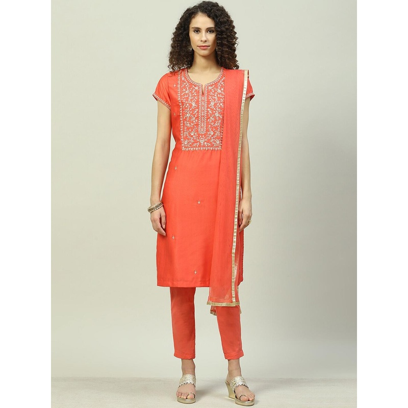 Biba Ethnic Motifs Yoke Design Regular Kurta With Trousers & Dupatta