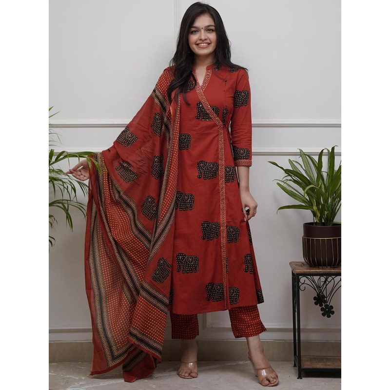 GoSriKi Printed Anarkali Kurta with Trousers & Dupatta