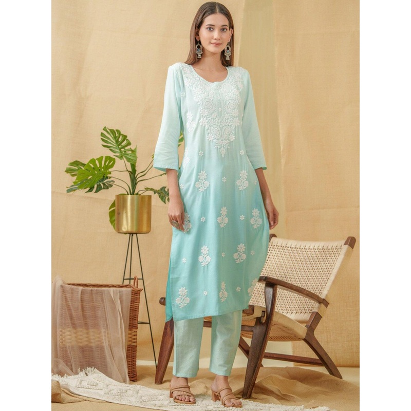 House of Pataudi Ethnic Motifs Embroidered Straight Calf Length Kurta