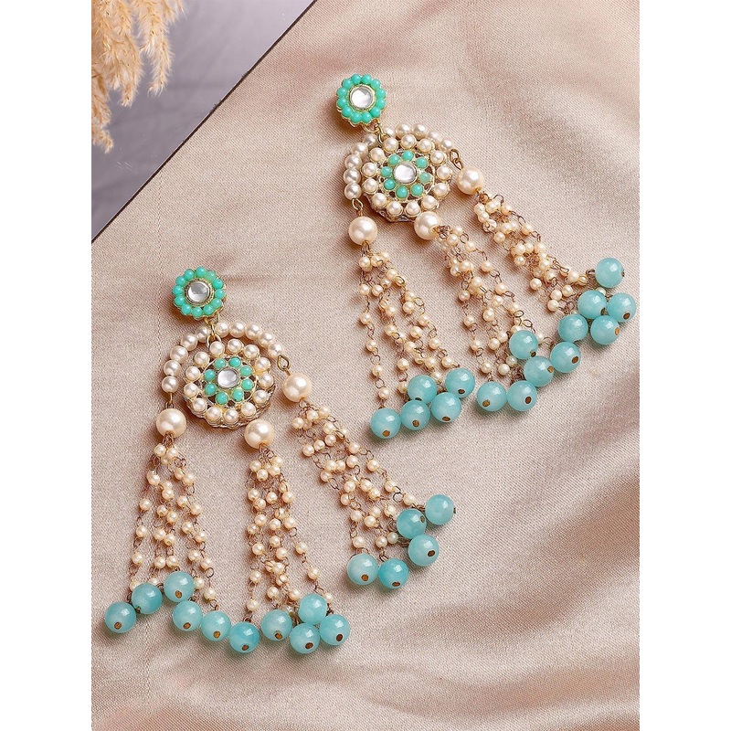 KARATCART Kundan Beaded Drop Earrings