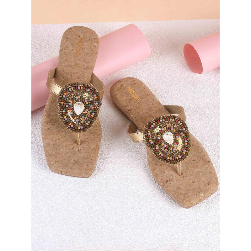 Mochi Women Embroidered Open-Toe Flats