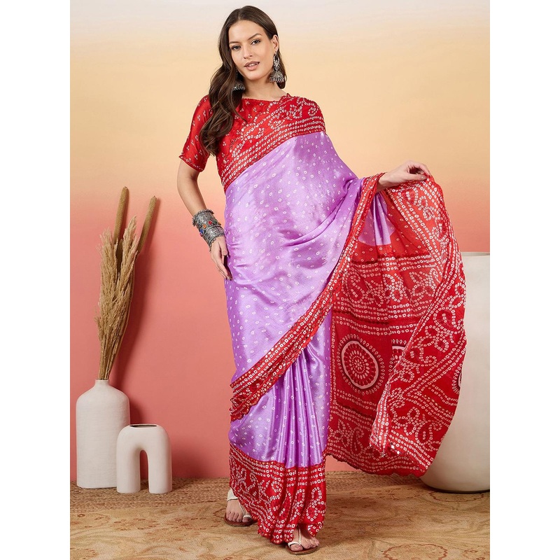 Sangria Bandhani Printed Saree With Blouse