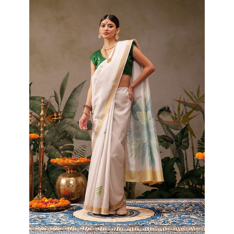 Silk Land Floral Printed Kasavu Saree
