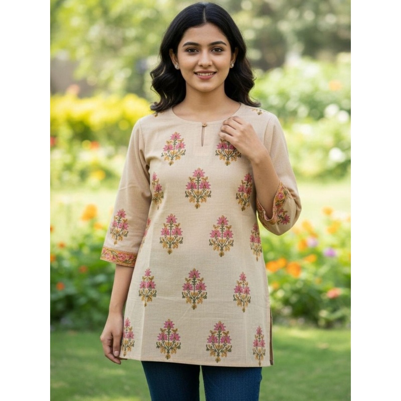 The epicstyle Women Round Neck Floral Printed Pure Cotton Kurti