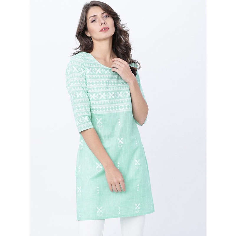 Vishudh Women Green & White Printed Tunic