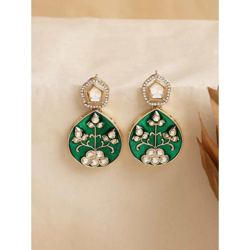 Zaveri Pearls Gold-Plated Kundan-Studded Brass Contemporary Drop Earrings