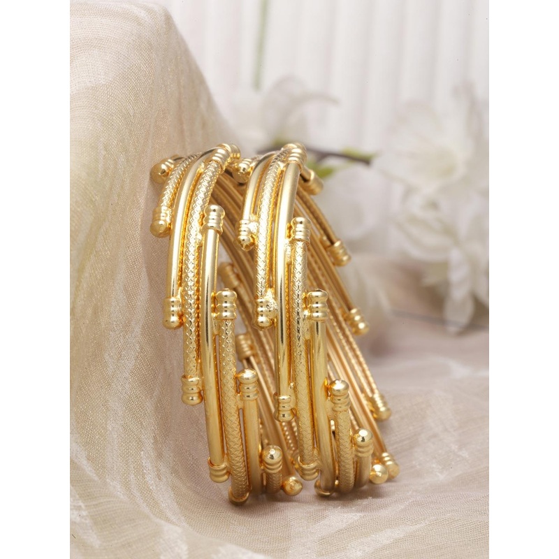 ZENEME Set Of 2gold Plated Geometric Bangle