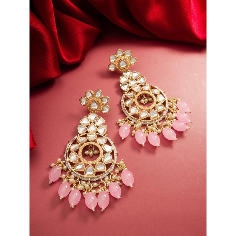 aadita Gold-Plated Kundan-Studded & Pearl Beaded Chandbalis