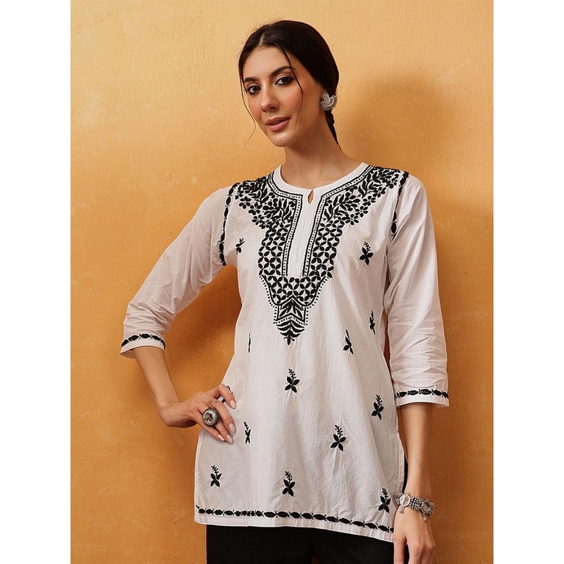 ADA Women Lucknowi Chikankari Embroidered Pure Cotton Kurti