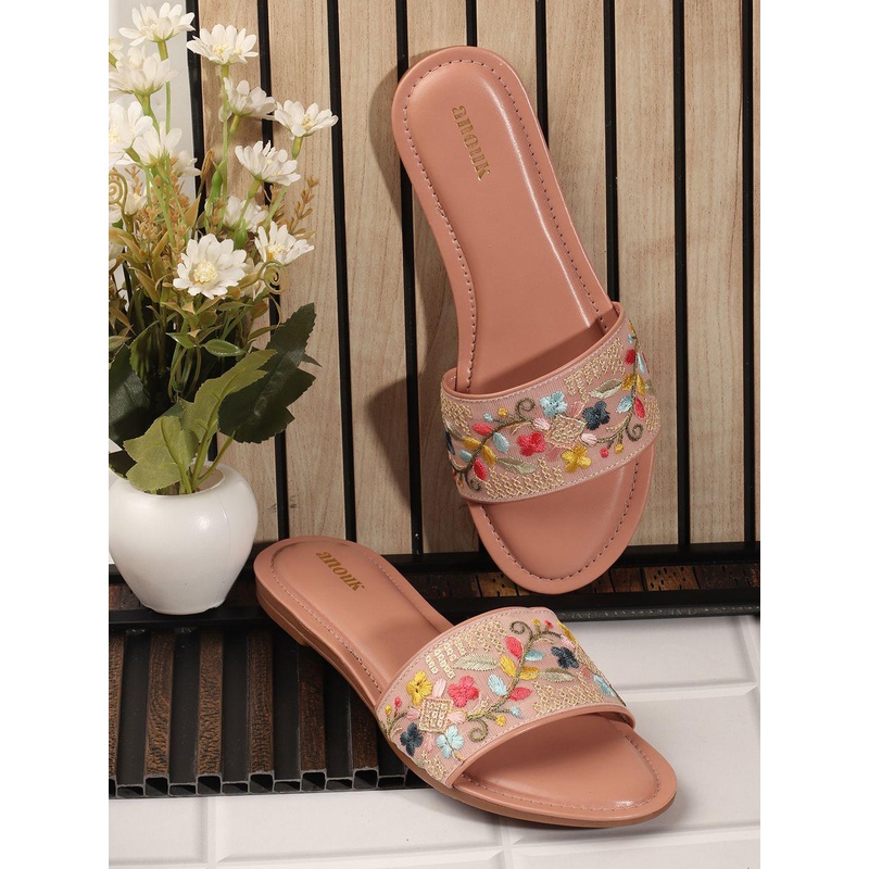 Anouk Women Ethnic Open Toe Flats with Embroidered