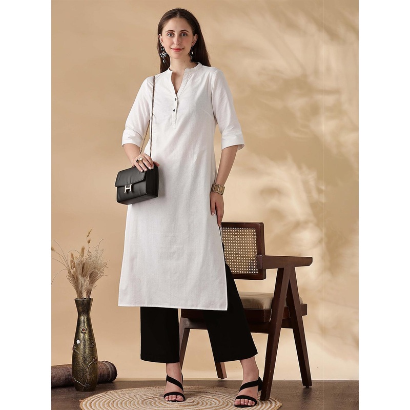 Anouk Women Mandarin Collar Cotton Kurta