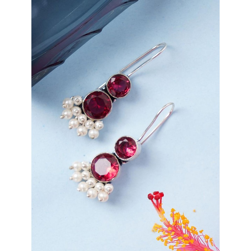 Bamboo Tree Jewels Crystals Studded Circular Drop Earrings