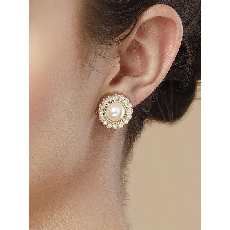 Bohey by KARATCART Gold Plated Circular Cubic Zirconia Studs