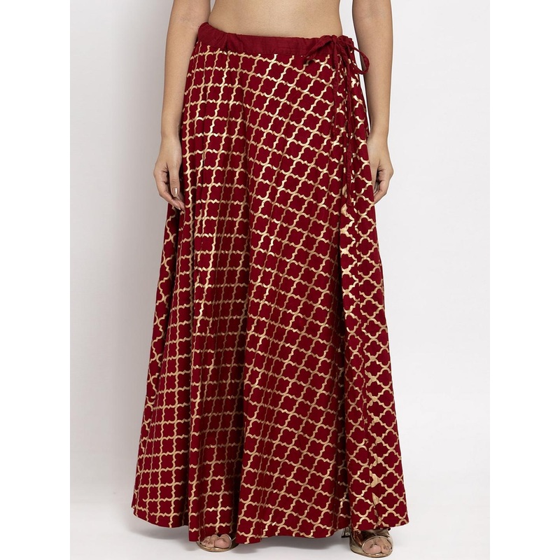 Clora Creation Women Maroon & Gold Printed Flared Maxi Skirt