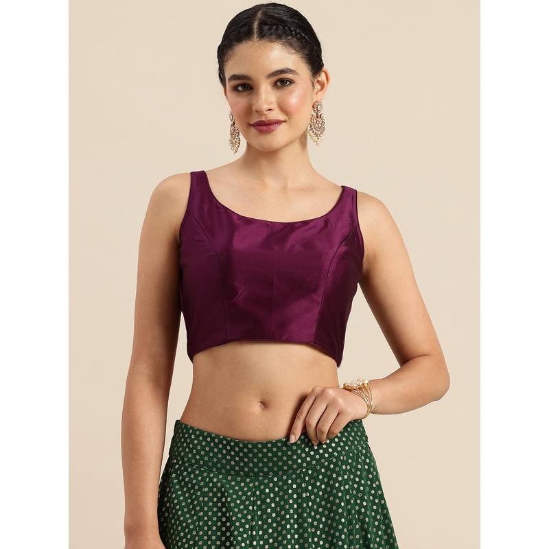 Ethnovog Solid Padded Taffeta Ready To Wear Saree Blouse