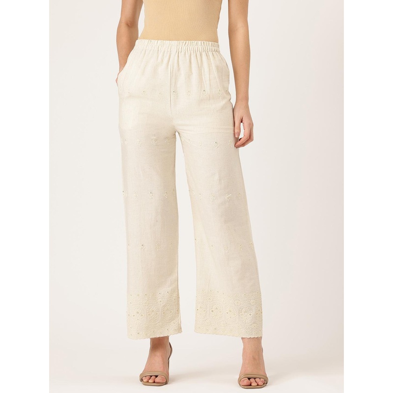 FERANOID Women Embroidered Pure Cotton Ethnic Palazzos