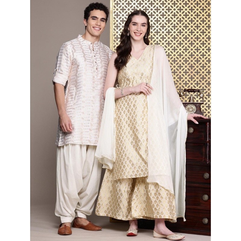 House of Pataudi Woven Design Regular Jashn Kurta With Sharara & With Dupatta