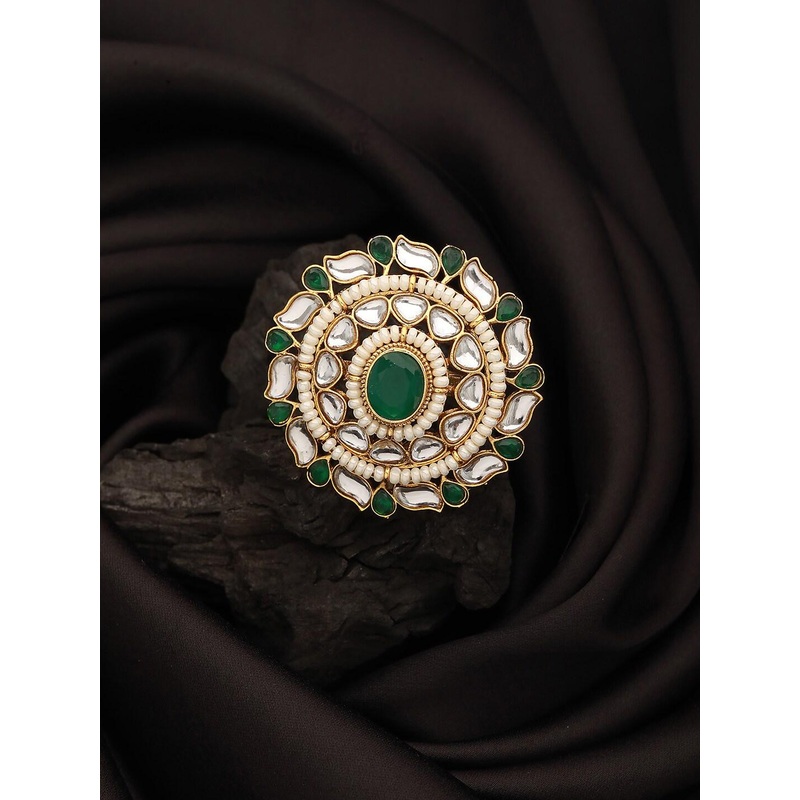 Jazz and Sizzle Gold Plated Kundan-Studded & Pearl Beaded Finger Rings