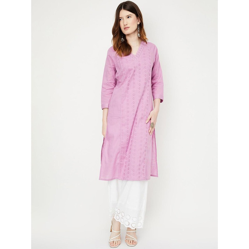 max Floral Embroidered Cotton Straight Kurta