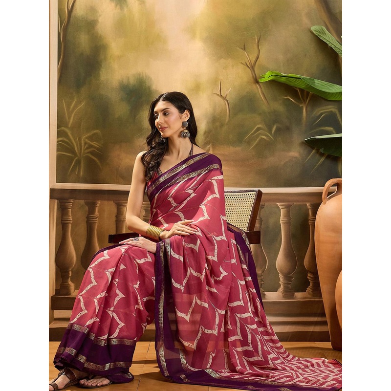 Sangria Abstract Printed Saree With Blouse Piece