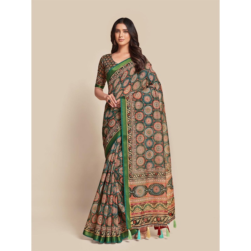 Sangria Blue & Black Ethnic Motifs Saree