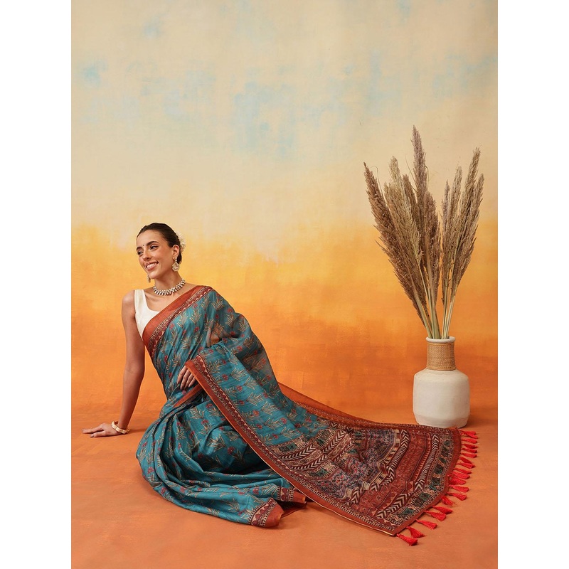 Silk Land Floral Ready to Wear Chanderi Saree