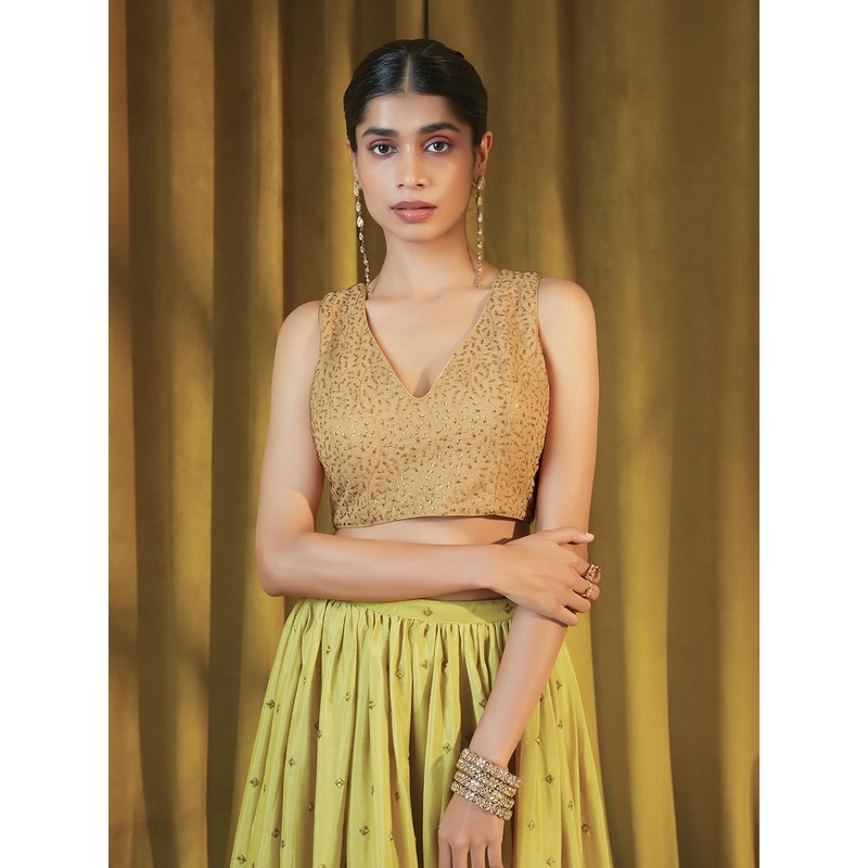 Soch Women Gold-Coloured Embroidered Saree Blouse