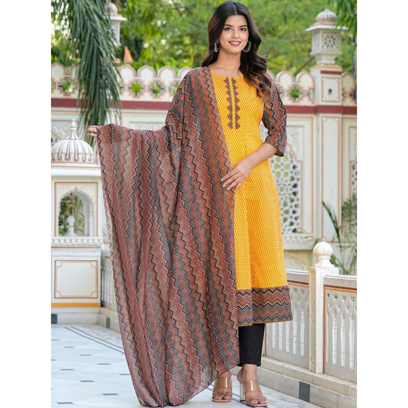 Women Printed Pure Cotton Kurta With Dupatta