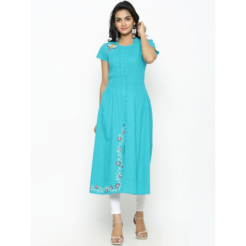 YASH GALLERY Floral Embroidered Mandarin Collar Anarkali Kurta