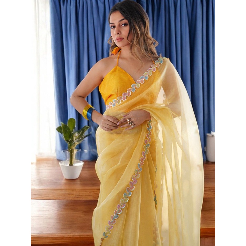 all about you Embellished Sequinned Organza Saree