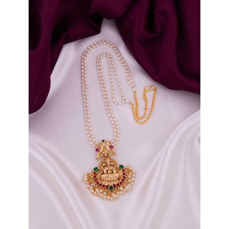 Anouk Gold-Plated Cubic Zirconia-Studded & Beaded Temple Jewellery Set