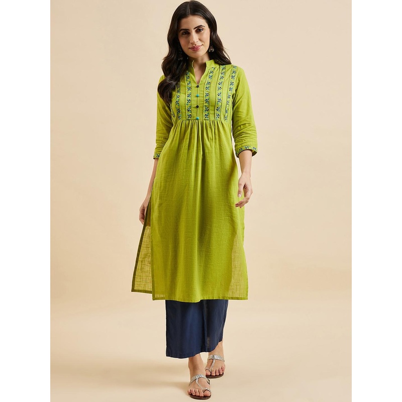 Azira Ethnic Motifs Yoke Design Thread Work Detailed Pure Cotton Straight Kurta