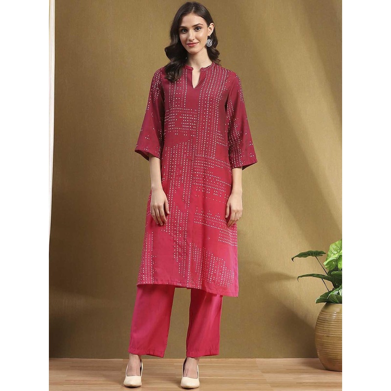 Biba Women Printed Mandarin Collar Kurta with Palazzos