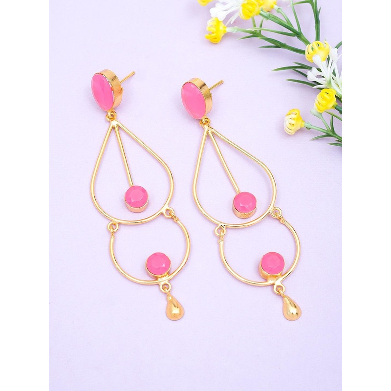 Golden Peacock Gold-Plated Geometric Drop Earrings
