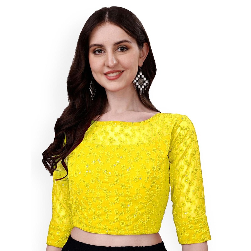 HERE&NOW Embroidered Round Neck Readymade Saree Blouse