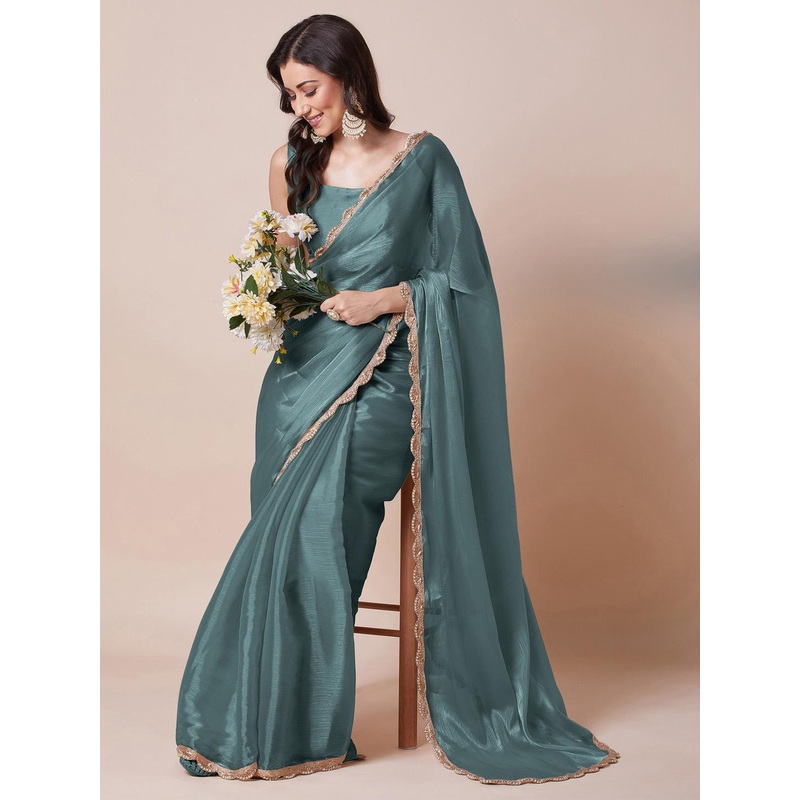 House of Pataudi Beads and Stones Embellished Border Saree