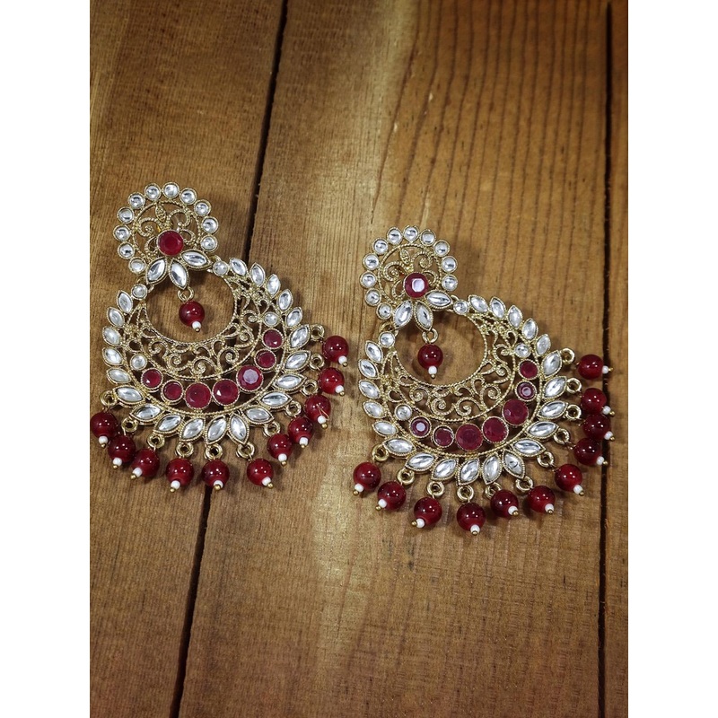 I Jewels Maroon & Gold-Toned Classic Chandbalis Earrings