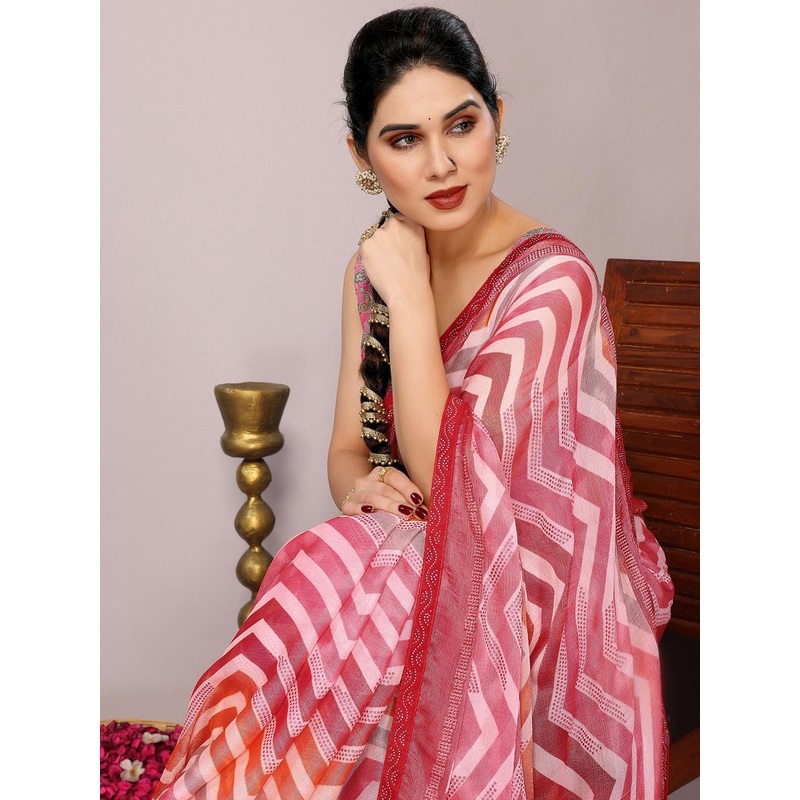 KALINI  FASHION Geometric Printed Beads and Stones Embellished Saree