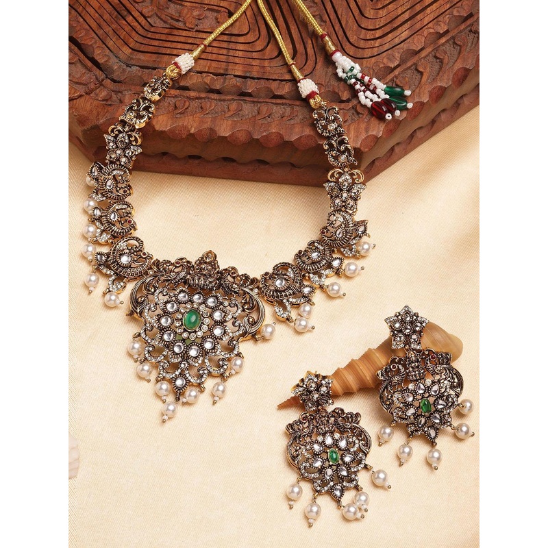 KARATCART Gold-Plated Stone Studded & Beaded Antique Jewellery Set