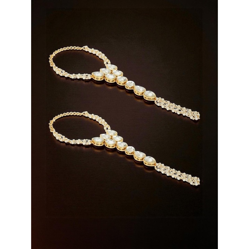 OOMPH Set Of 2 Kundan Studded Statement Ring Bracelet