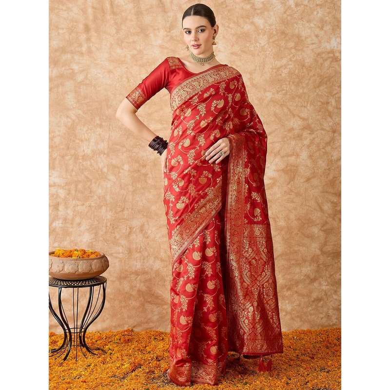 Sangria Woven Design Banarasi Saree With Blouse Piece