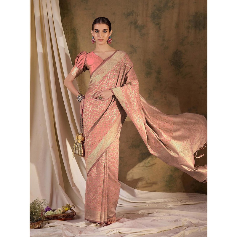 Sangria Woven Design Banarasi Saree With Unstitched Blouse Piece
