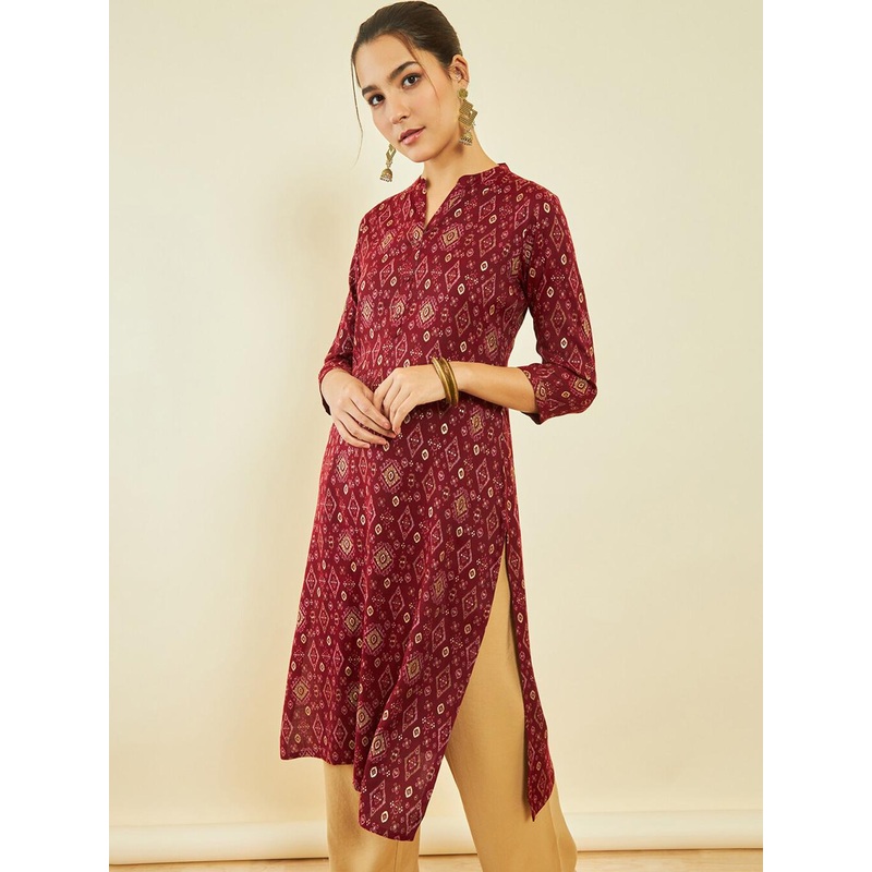 Soch Woven Design Mandarin Collar Kurta