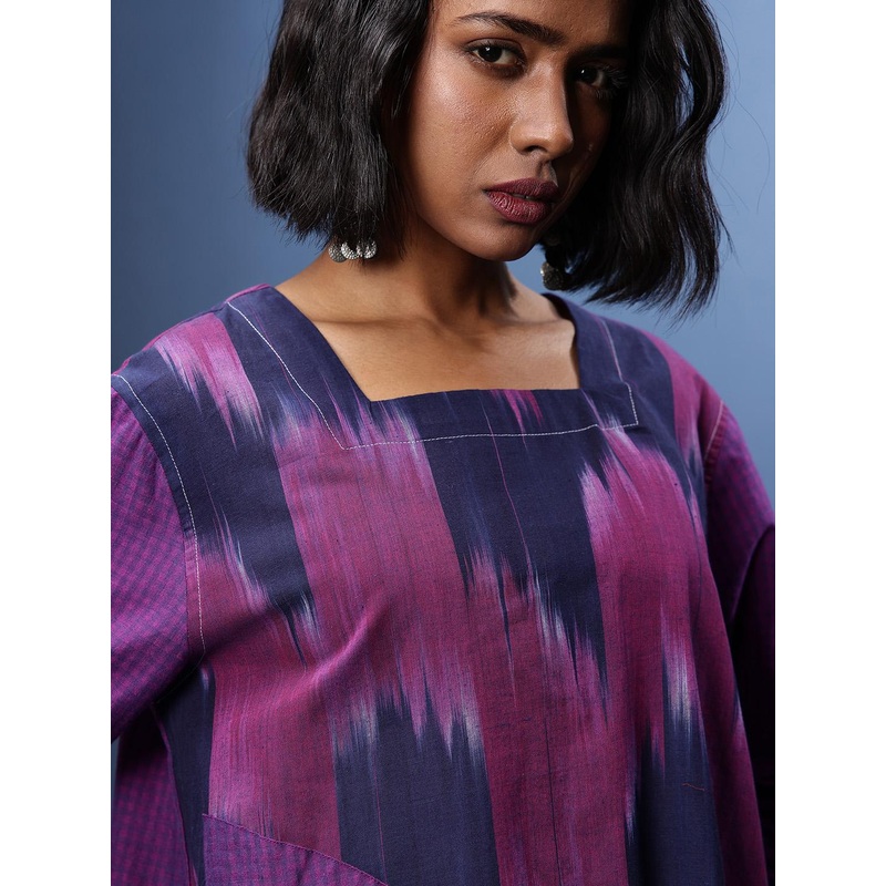 Taavi Colourblocked Pure Cotton Ikat Kurta